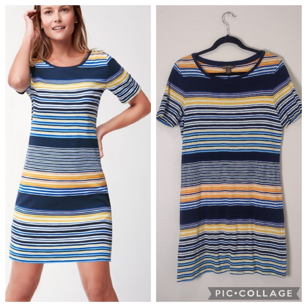 Tommy Bahama Cotton Stamos Stripe T-shirt Mini Dress Blue Yellow Size M